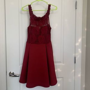 Red lace off the shoulder dress